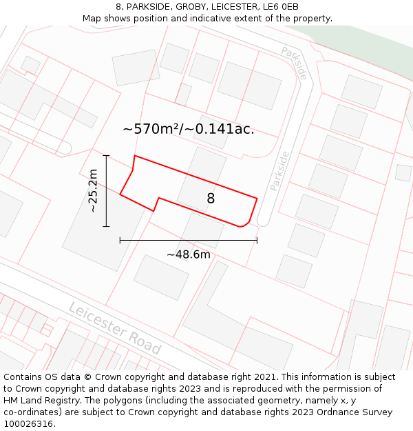 8, PARKSIDE, GROBY, LEICESTER, LE6 0EB: Plot and title map