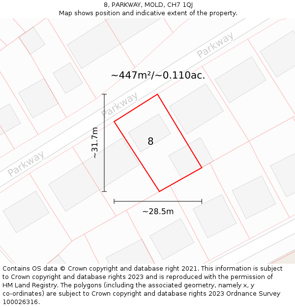 8, PARKWAY, MOLD, CH7 1QJ: Plot and title map