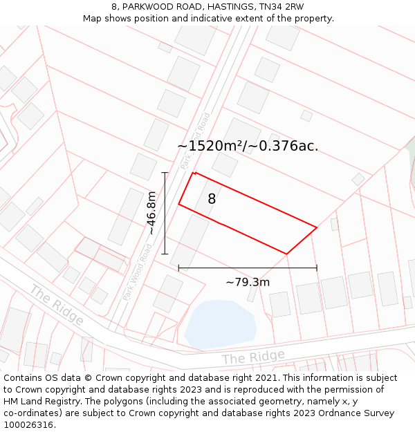 8, PARKWOOD ROAD, HASTINGS, TN34 2RW: Plot and title map