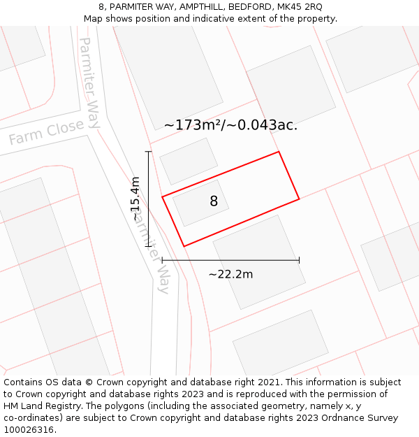 8, PARMITER WAY, AMPTHILL, BEDFORD, MK45 2RQ: Plot and title map