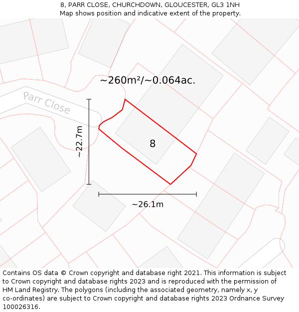 8, PARR CLOSE, CHURCHDOWN, GLOUCESTER, GL3 1NH: Plot and title map