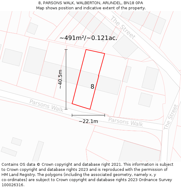 8, PARSONS WALK, WALBERTON, ARUNDEL, BN18 0PA: Plot and title map