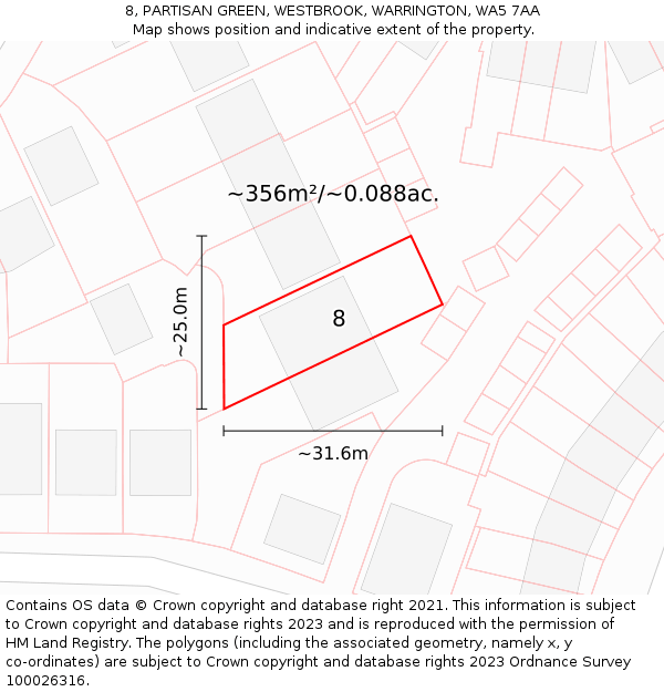 8, PARTISAN GREEN, WESTBROOK, WARRINGTON, WA5 7AA: Plot and title map