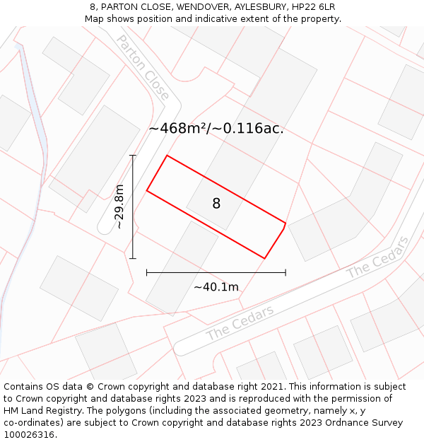 8, PARTON CLOSE, WENDOVER, AYLESBURY, HP22 6LR: Plot and title map
