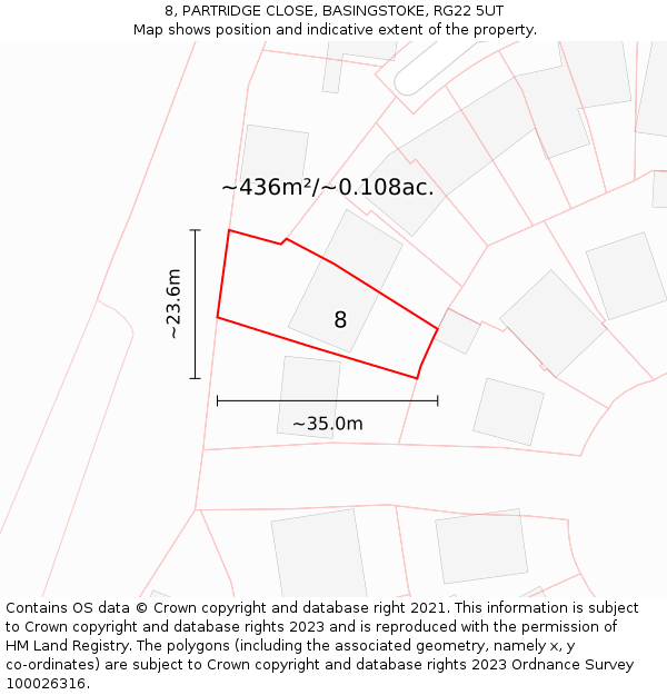8, PARTRIDGE CLOSE, BASINGSTOKE, RG22 5UT: Plot and title map