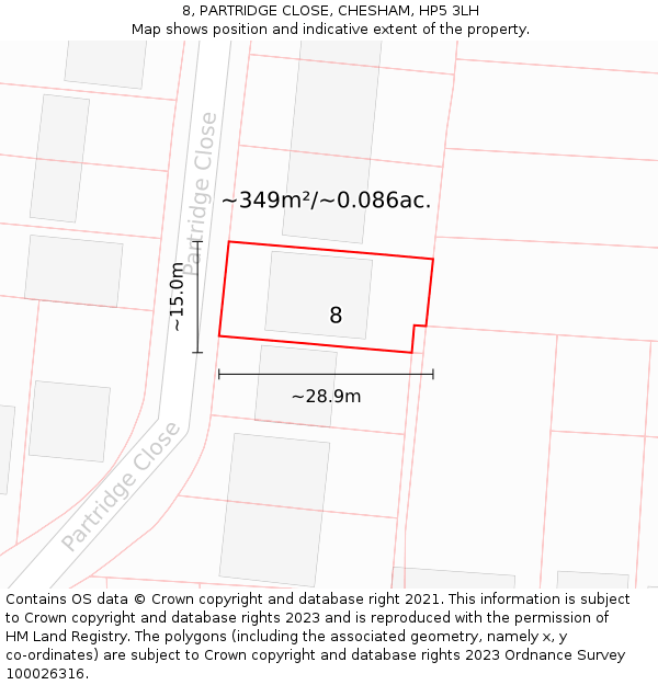 8, PARTRIDGE CLOSE, CHESHAM, HP5 3LH: Plot and title map