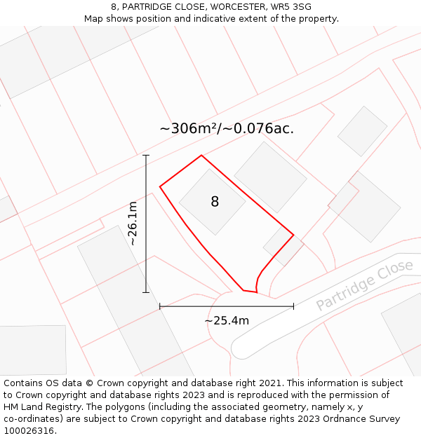 8, PARTRIDGE CLOSE, WORCESTER, WR5 3SG: Plot and title map