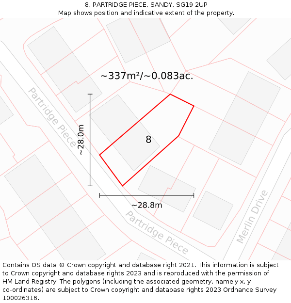 8, PARTRIDGE PIECE, SANDY, SG19 2UP: Plot and title map