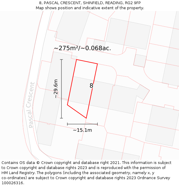 8, PASCAL CRESCENT, SHINFIELD, READING, RG2 9FP: Plot and title map