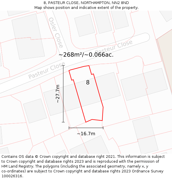 8, PASTEUR CLOSE, NORTHAMPTON, NN2 8ND: Plot and title map