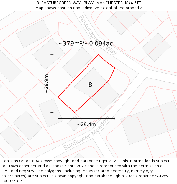 8, PASTUREGREEN WAY, IRLAM, MANCHESTER, M44 6TE: Plot and title map