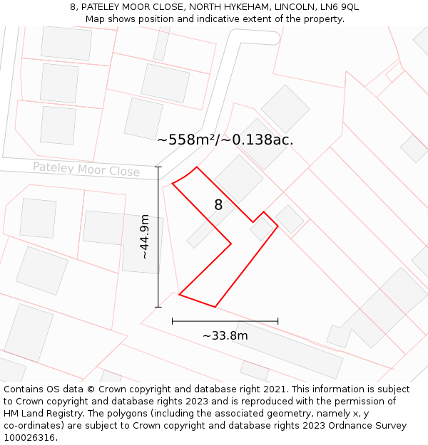8, PATELEY MOOR CLOSE, NORTH HYKEHAM, LINCOLN, LN6 9QL: Plot and title map