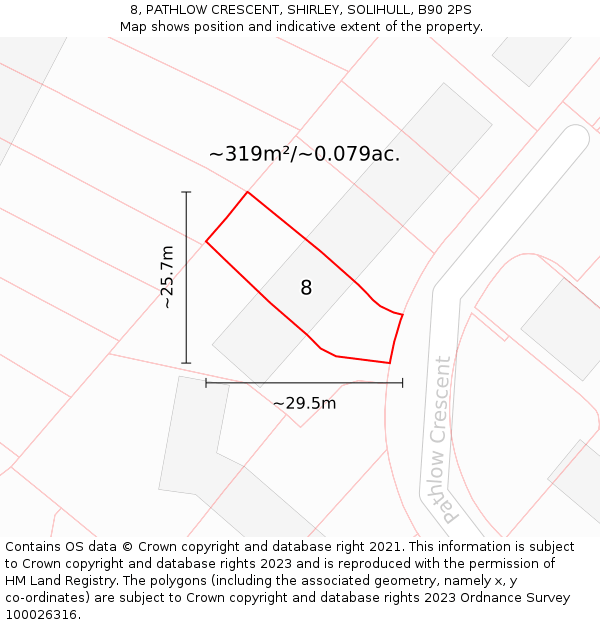 8, PATHLOW CRESCENT, SHIRLEY, SOLIHULL, B90 2PS: Plot and title map