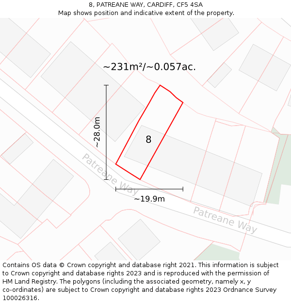 8, PATREANE WAY, CARDIFF, CF5 4SA: Plot and title map