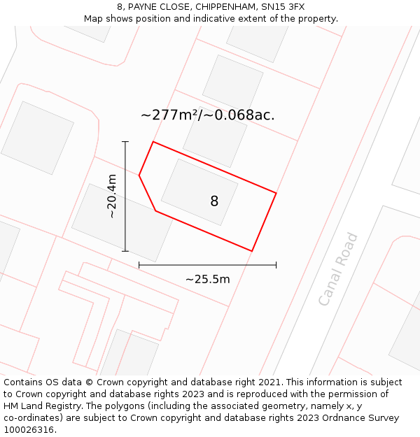 8, PAYNE CLOSE, CHIPPENHAM, SN15 3FX: Plot and title map