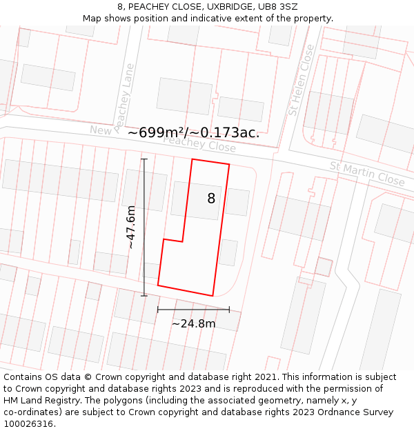8, PEACHEY CLOSE, UXBRIDGE, UB8 3SZ: Plot and title map