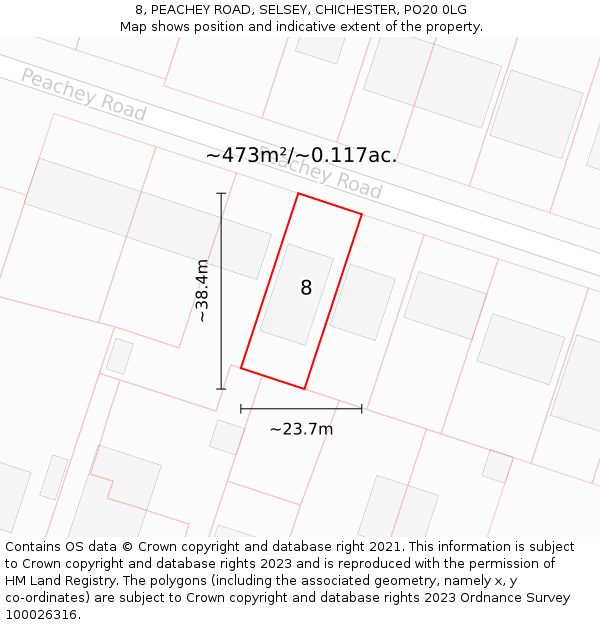 8, PEACHEY ROAD, SELSEY, CHICHESTER, PO20 0LG: Plot and title map