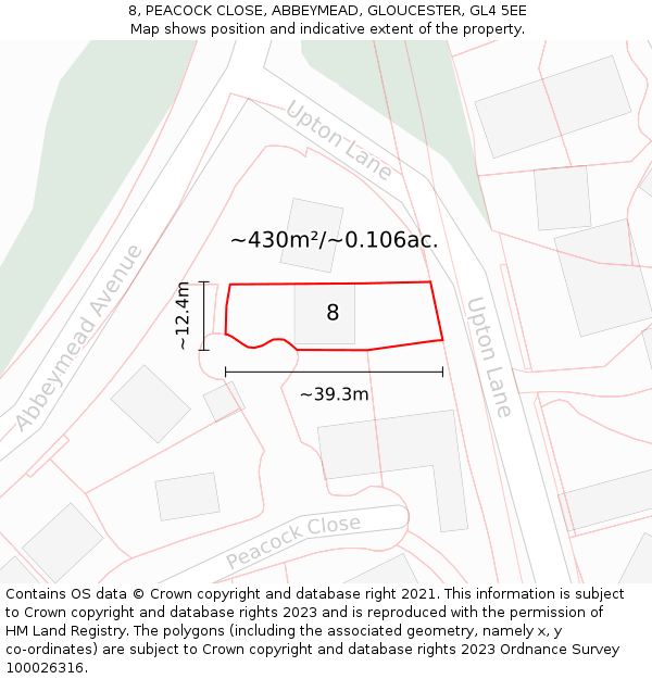8, PEACOCK CLOSE, ABBEYMEAD, GLOUCESTER, GL4 5EE: Plot and title map