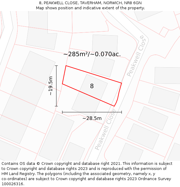 8, PEAKWELL CLOSE, TAVERHAM, NORWICH, NR8 6GN: Plot and title map