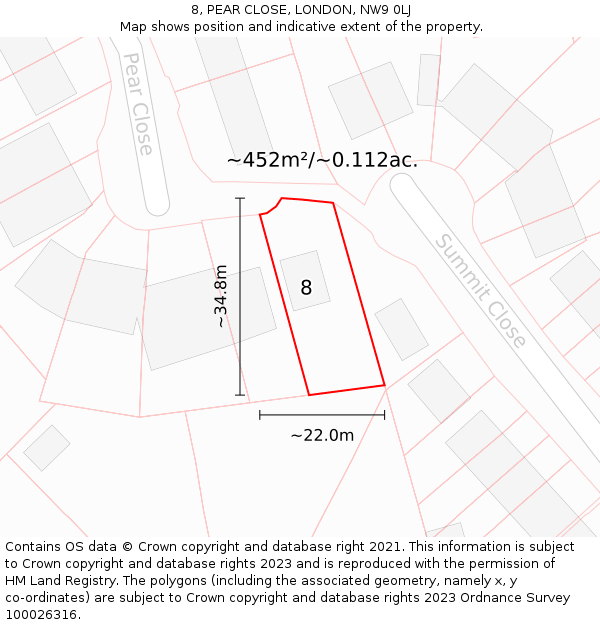 8, PEAR CLOSE, LONDON, NW9 0LJ: Plot and title map