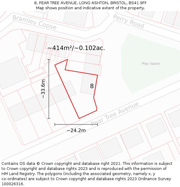 8, PEAR TREE AVENUE, LONG ASHTON, BRISTOL, BS41 9FF: Plot and title map