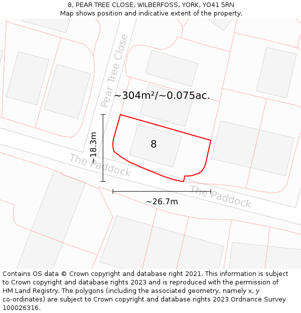 8, PEAR TREE CLOSE, WILBERFOSS, YORK, YO41 5RN: Plot and title map