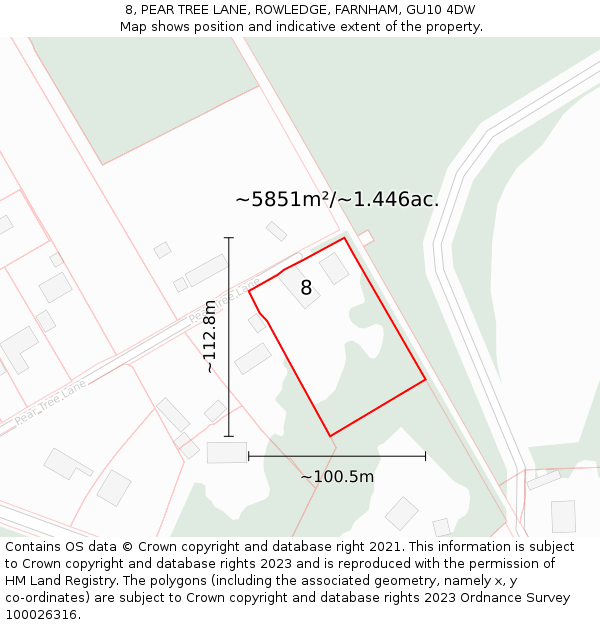 8, PEAR TREE LANE, ROWLEDGE, FARNHAM, GU10 4DW: Plot and title map