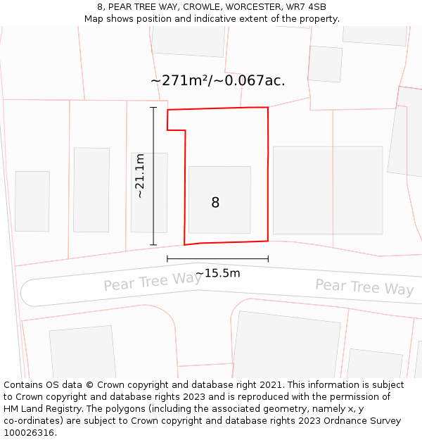 8, PEAR TREE WAY, CROWLE, WORCESTER, WR7 4SB: Plot and title map
