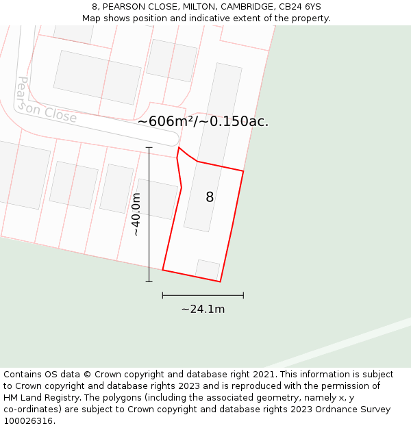 8, PEARSON CLOSE, MILTON, CAMBRIDGE, CB24 6YS: Plot and title map