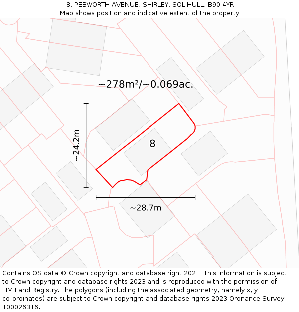 8, PEBWORTH AVENUE, SHIRLEY, SOLIHULL, B90 4YR: Plot and title map