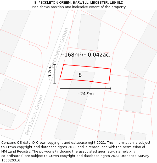 8, PECKLETON GREEN, BARWELL, LEICESTER, LE9 8LD: Plot and title map