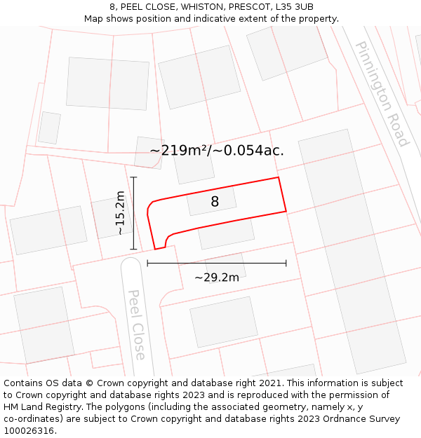 8, PEEL CLOSE, WHISTON, PRESCOT, L35 3UB: Plot and title map