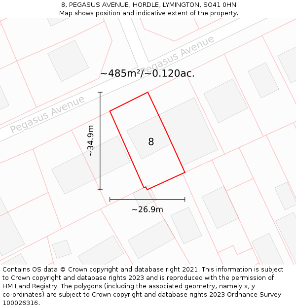 8, PEGASUS AVENUE, HORDLE, LYMINGTON, SO41 0HN: Plot and title map