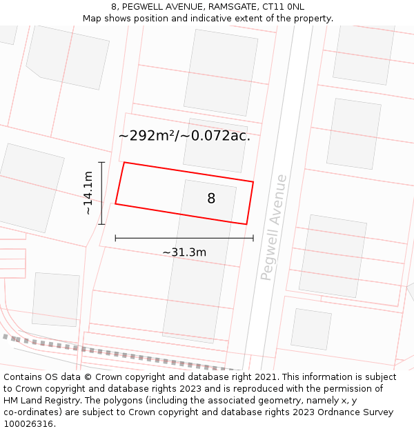 8, PEGWELL AVENUE, RAMSGATE, CT11 0NL: Plot and title map