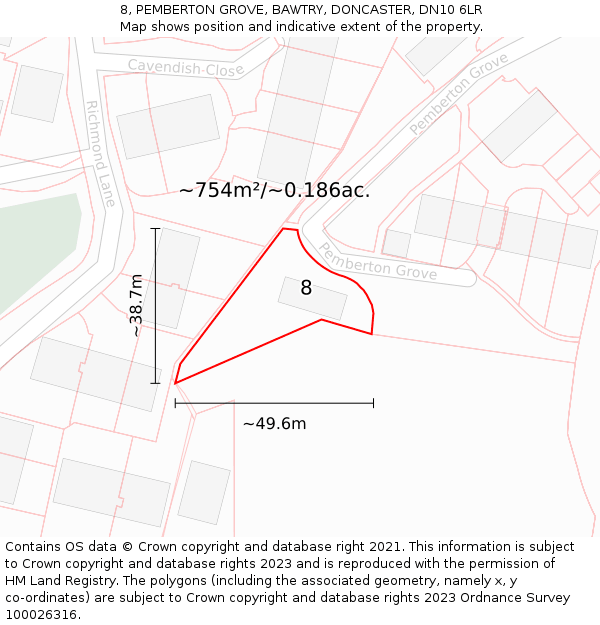 8, PEMBERTON GROVE, BAWTRY, DONCASTER, DN10 6LR: Plot and title map