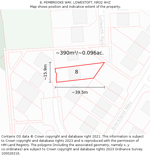 8, PEMBROOKE WAY, LOWESTOFT, NR32 4HZ: Plot and title map