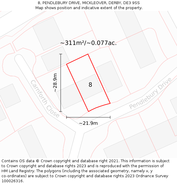 8, PENDLEBURY DRIVE, MICKLEOVER, DERBY, DE3 9SS: Plot and title map