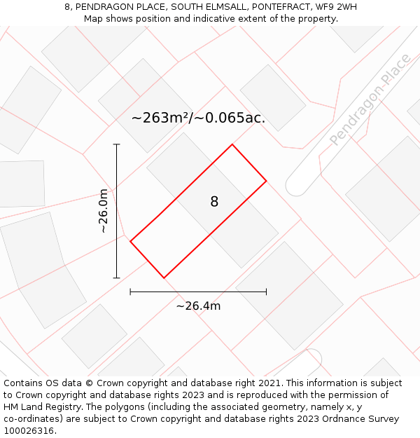 8, PENDRAGON PLACE, SOUTH ELMSALL, PONTEFRACT, WF9 2WH: Plot and title map