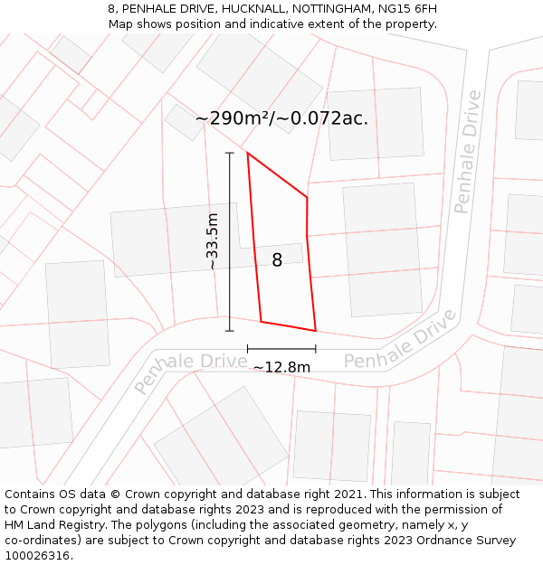 8, PENHALE DRIVE, HUCKNALL, NOTTINGHAM, NG15 6FH: Plot and title map