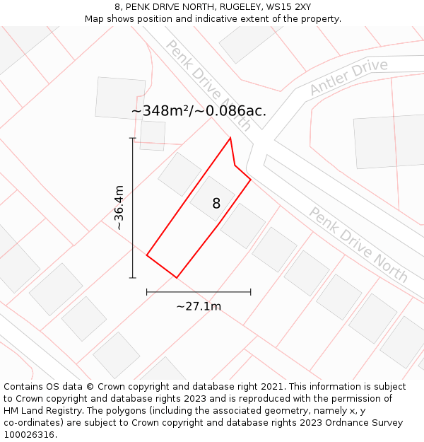 8, PENK DRIVE NORTH, RUGELEY, WS15 2XY: Plot and title map