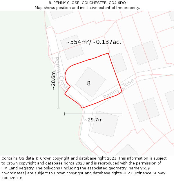 8, PENNY CLOSE, COLCHESTER, CO4 6DQ: Plot and title map