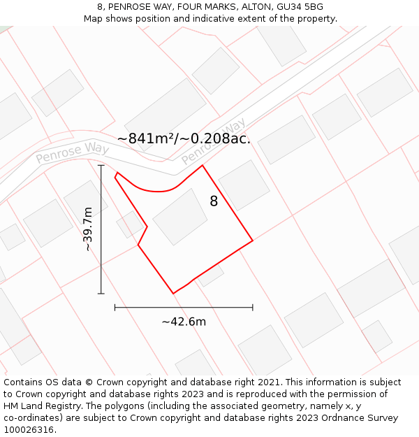 8, PENROSE WAY, FOUR MARKS, ALTON, GU34 5BG: Plot and title map