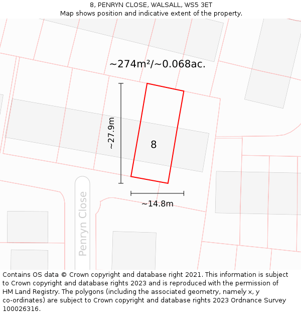 8, PENRYN CLOSE, WALSALL, WS5 3ET: Plot and title map