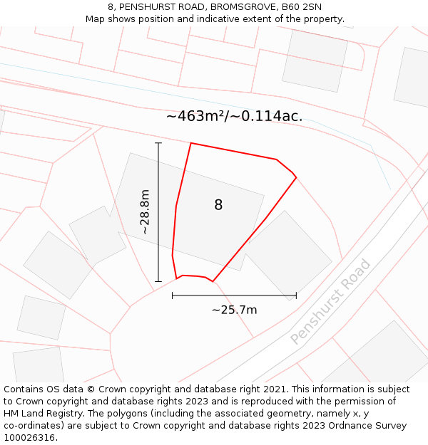 8, PENSHURST ROAD, BROMSGROVE, B60 2SN: Plot and title map