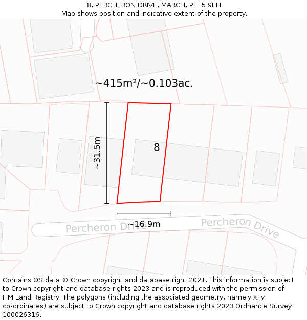 8, PERCHERON DRIVE, MARCH, PE15 9EH: Plot and title map