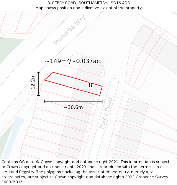 8, PERCY ROAD, SOUTHAMPTON, SO16 4DS: Plot and title map