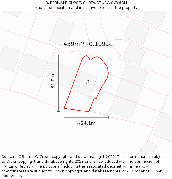 8, PERIVALE CLOSE, SHREWSBURY, SY3 6DH: Plot and title map