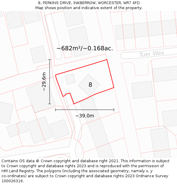 8, PERKINS DRIVE, INKBERROW, WORCESTER, WR7 4FD: Plot and title map