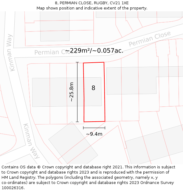 8, PERMIAN CLOSE, RUGBY, CV21 1XE: Plot and title map