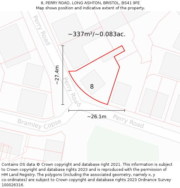 8, PERRY ROAD, LONG ASHTON, BRISTOL, BS41 9FE: Plot and title map